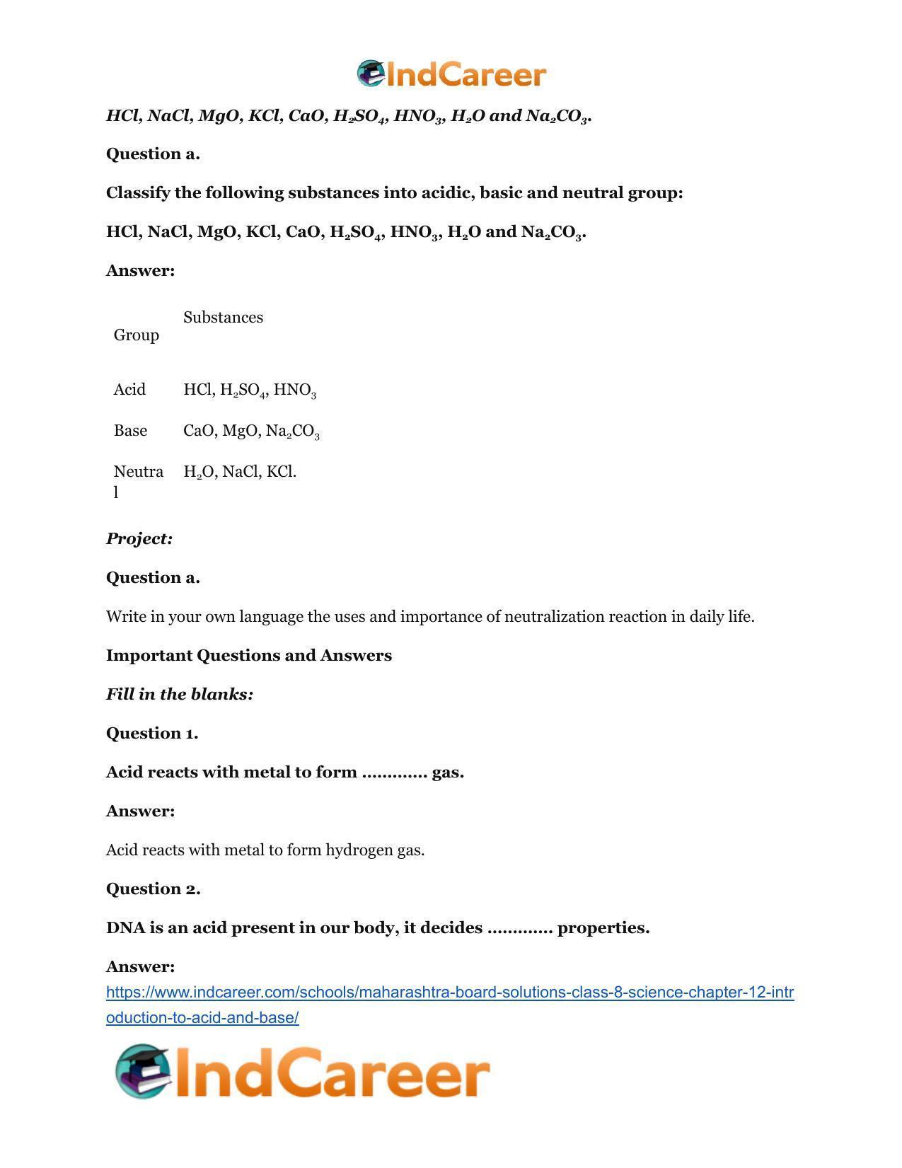 Maharashtra Board Solutions Class 8-Science: Chapter 12- Introduction to Acid and Base - Page 8