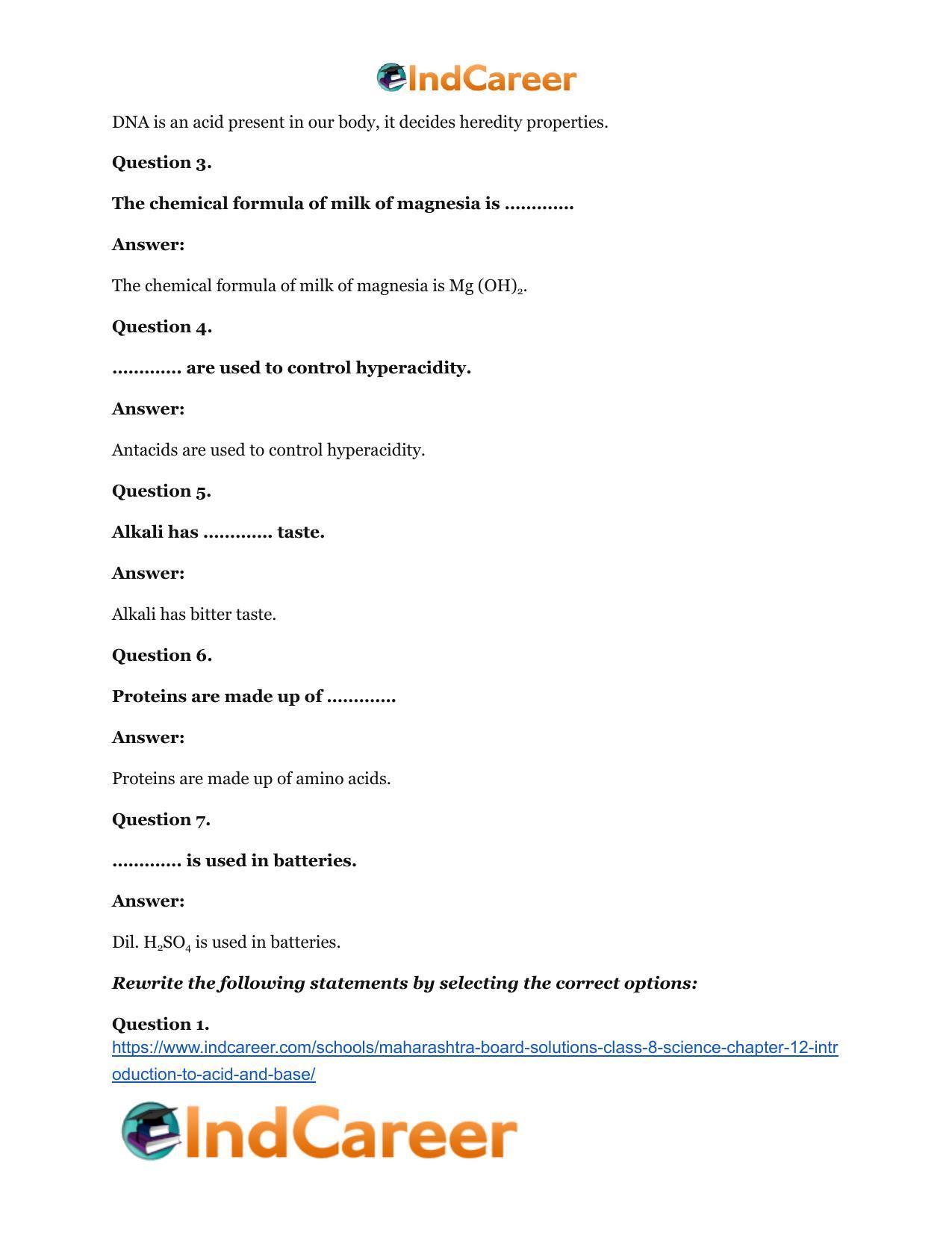 Maharashtra Board Solutions Class 8-Science: Chapter 12- Introduction to Acid and Base - Page 9