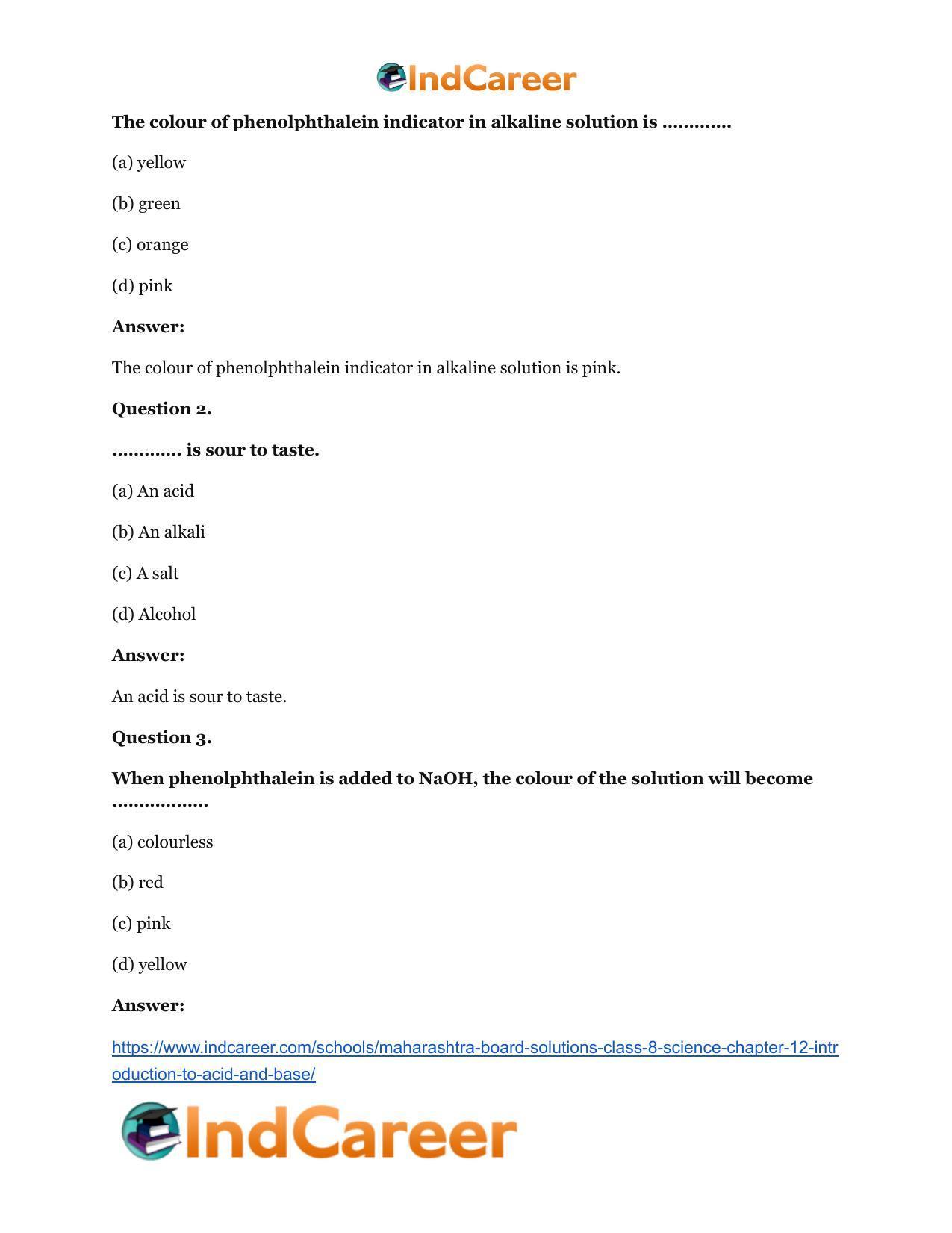 Maharashtra Board Solutions Class 8-Science: Chapter 12- Introduction to Acid and Base - Page 10