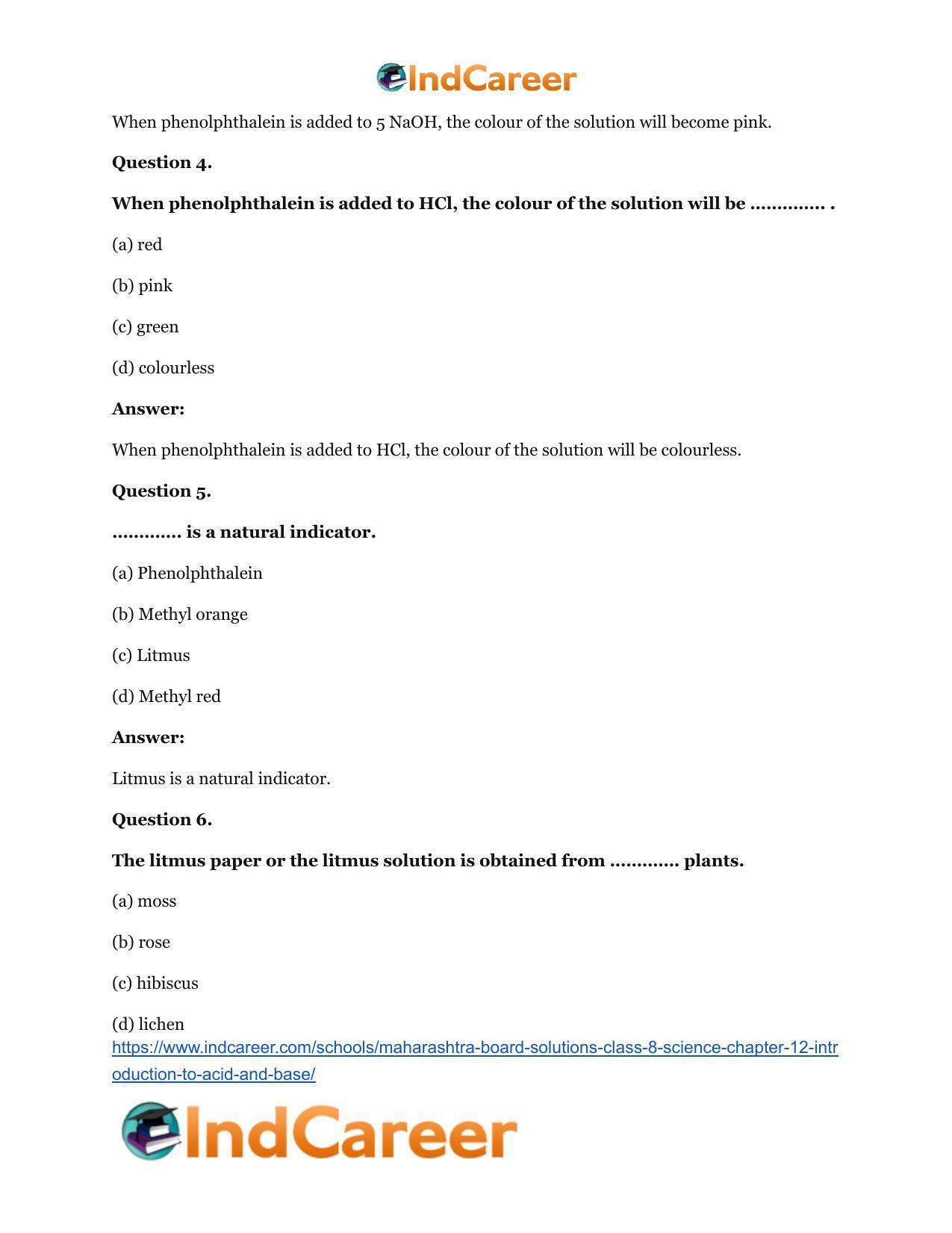 Maharashtra Board Solutions Class 8-Science: Chapter 12- Introduction to Acid and Base - Page 11