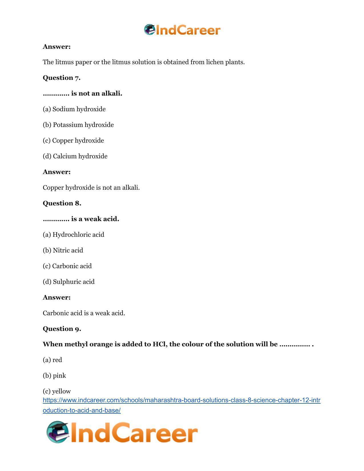 Maharashtra Board Solutions Class 8-Science: Chapter 12- Introduction to Acid and Base - Page 12