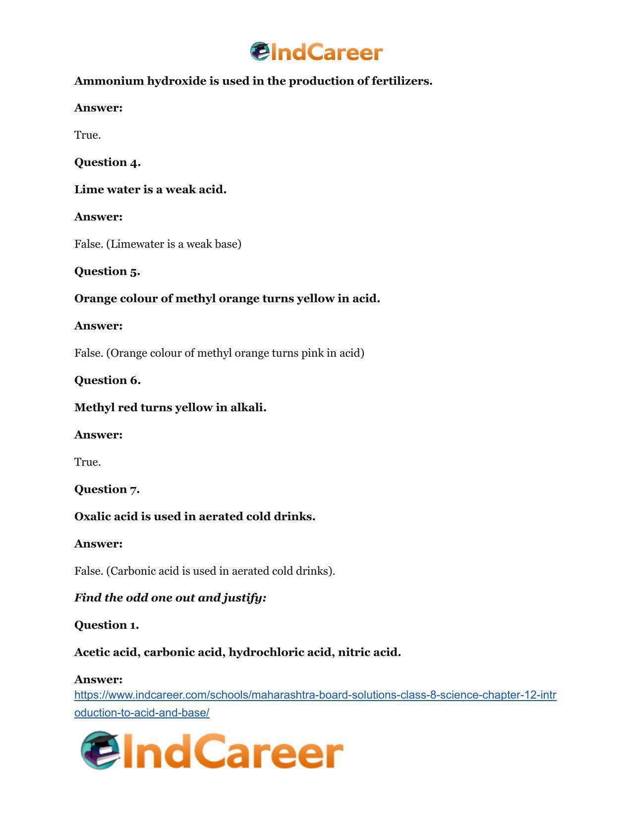 Maharashtra Board Solutions Class 8-Science: Chapter 12- Introduction to Acid and Base - Page 14