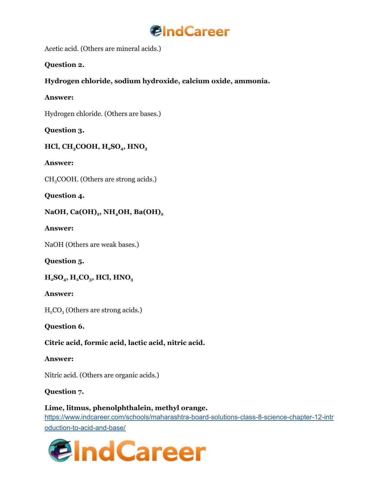 Maharashtra Board Solutions Class 8-Science: Chapter 12- Introduction to Acid and Base - Page 15