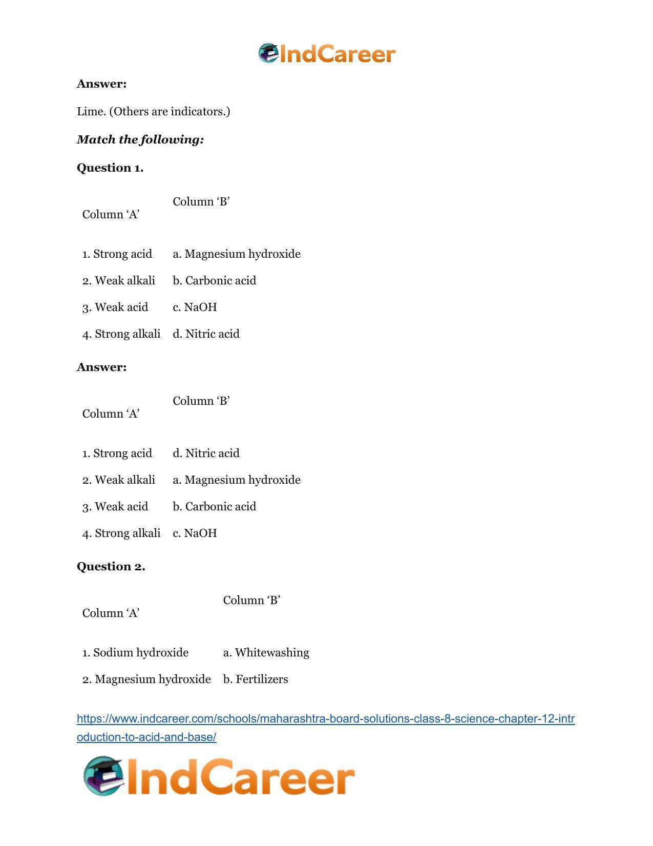 Maharashtra Board Solutions Class 8-Science: Chapter 12- Introduction to Acid and Base - Page 16