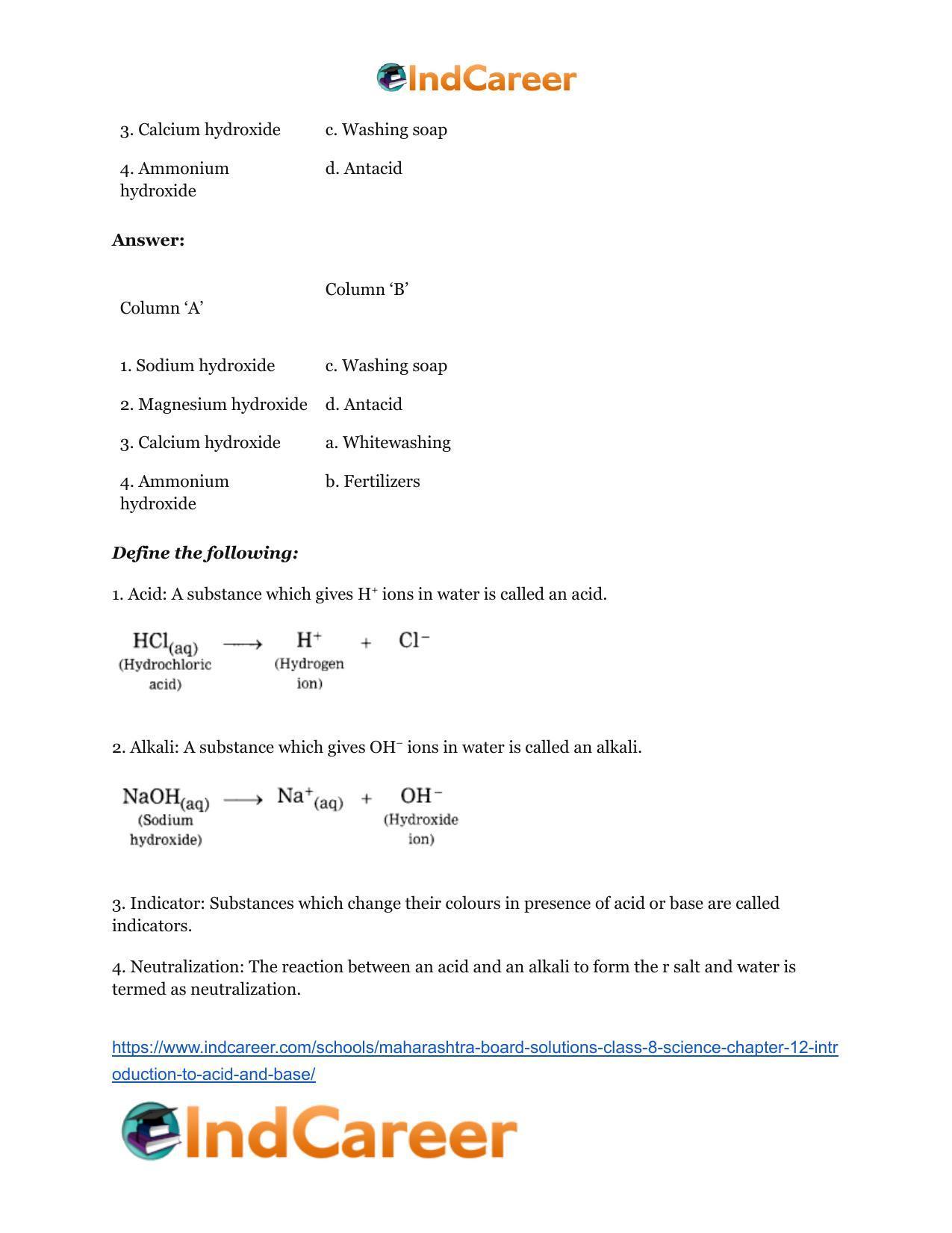 Maharashtra Board Solutions Class 8-Science: Chapter 12- Introduction to Acid and Base - Page 17