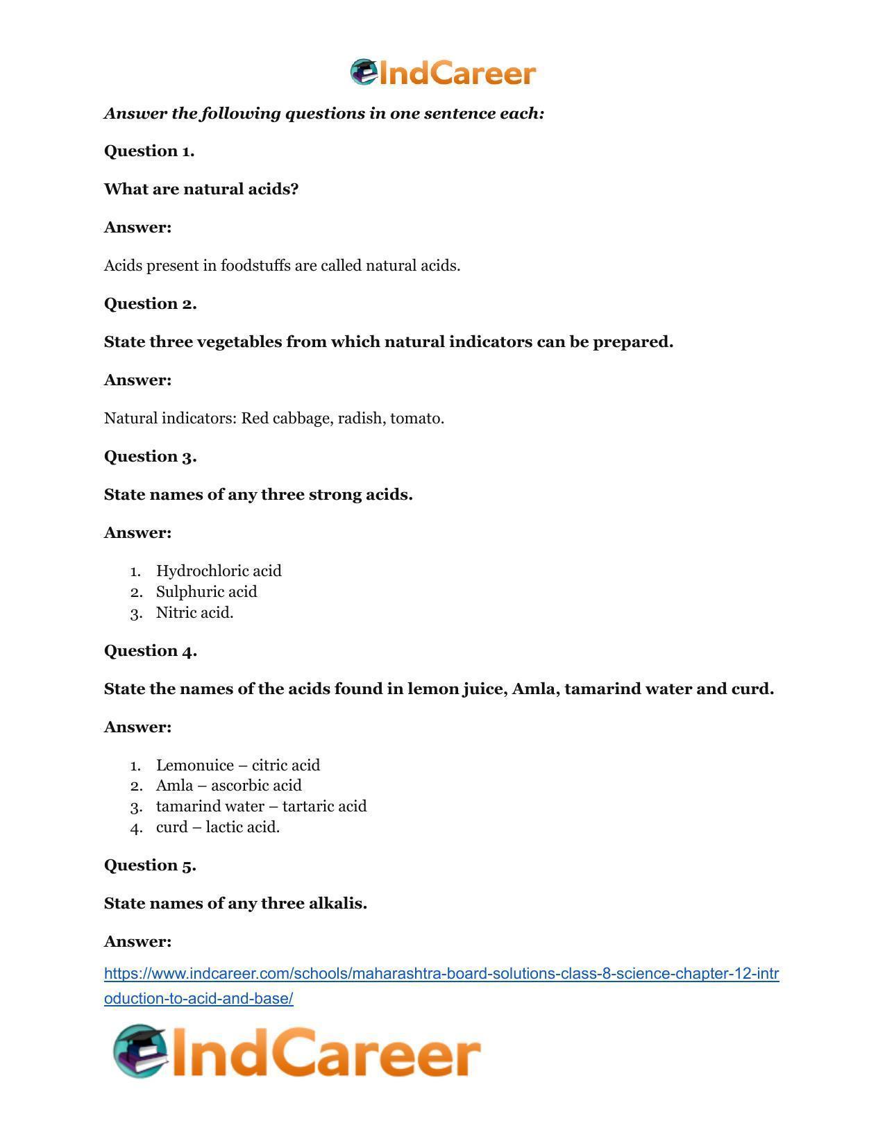Maharashtra Board Solutions Class 8-Science: Chapter 12- Introduction to Acid and Base - Page 18