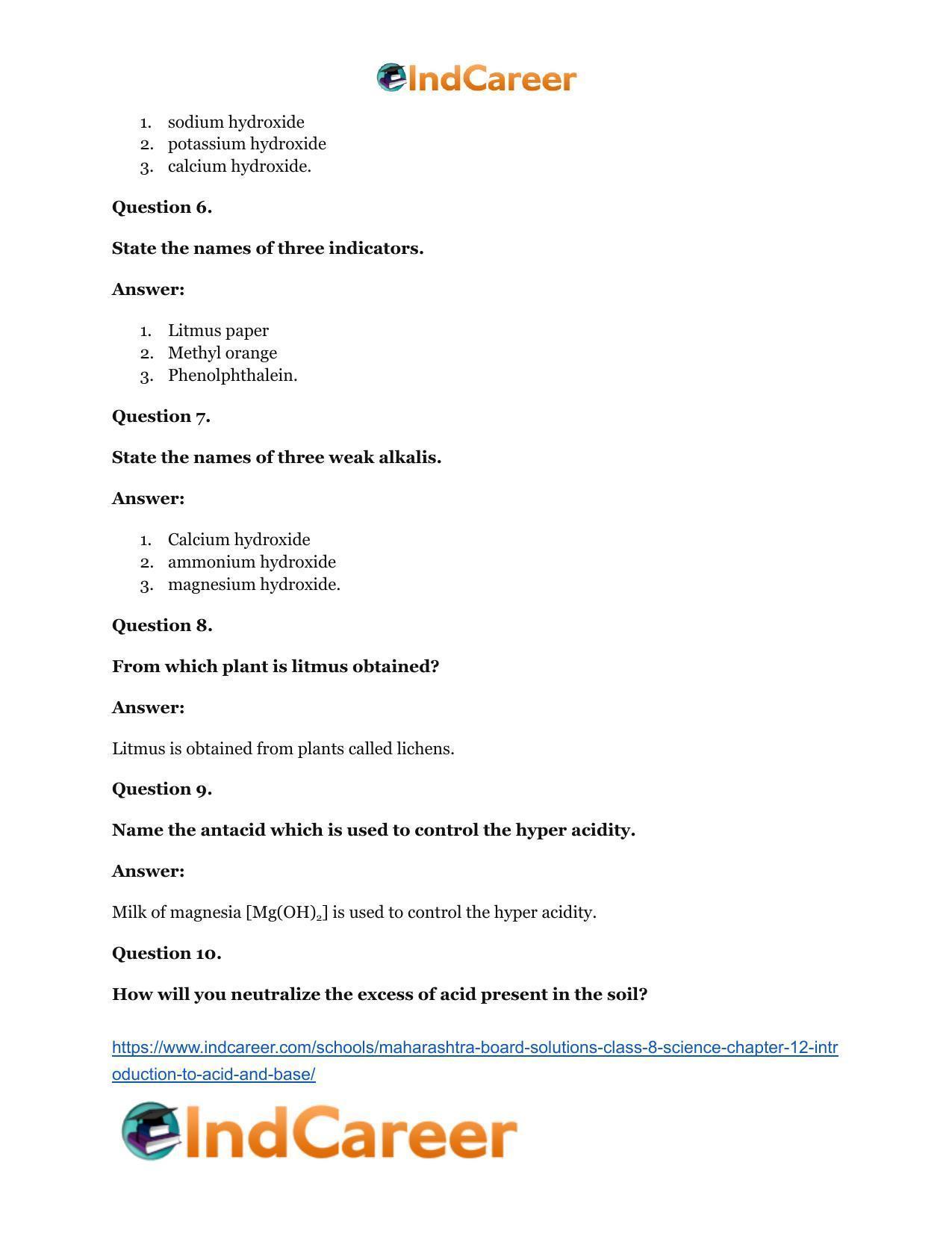Maharashtra Board Solutions Class 8-Science: Chapter 12- Introduction to Acid and Base - Page 19