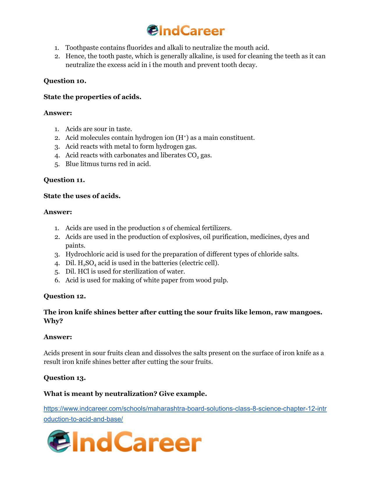 Maharashtra Board Solutions Class 8-Science: Chapter 12- Introduction to Acid and Base - Page 23