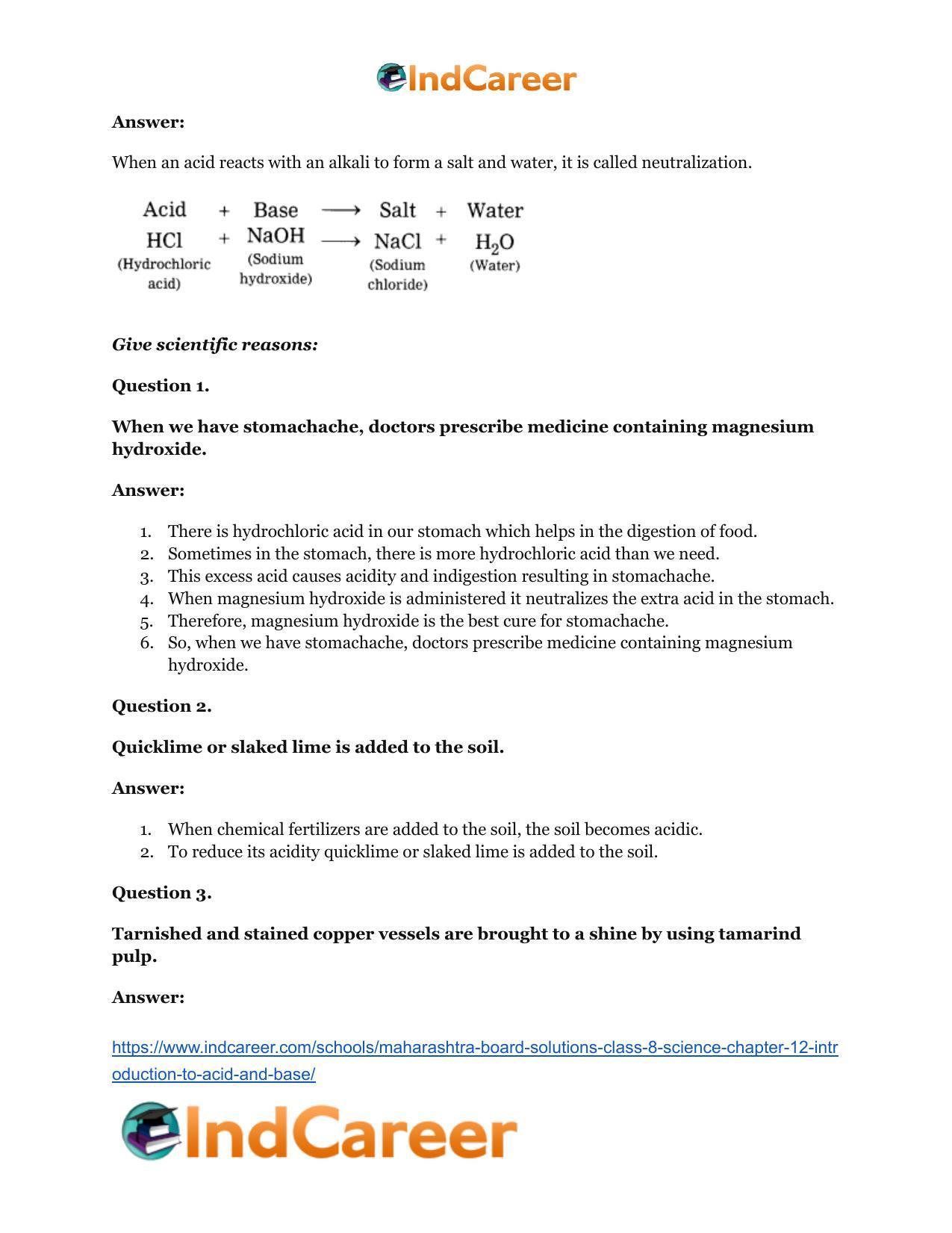 Maharashtra Board Solutions Class 8-Science: Chapter 12- Introduction to Acid and Base - Page 24