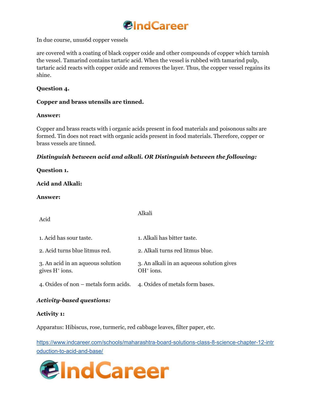 Maharashtra Board Solutions Class 8-Science: Chapter 12- Introduction to Acid and Base - Page 25