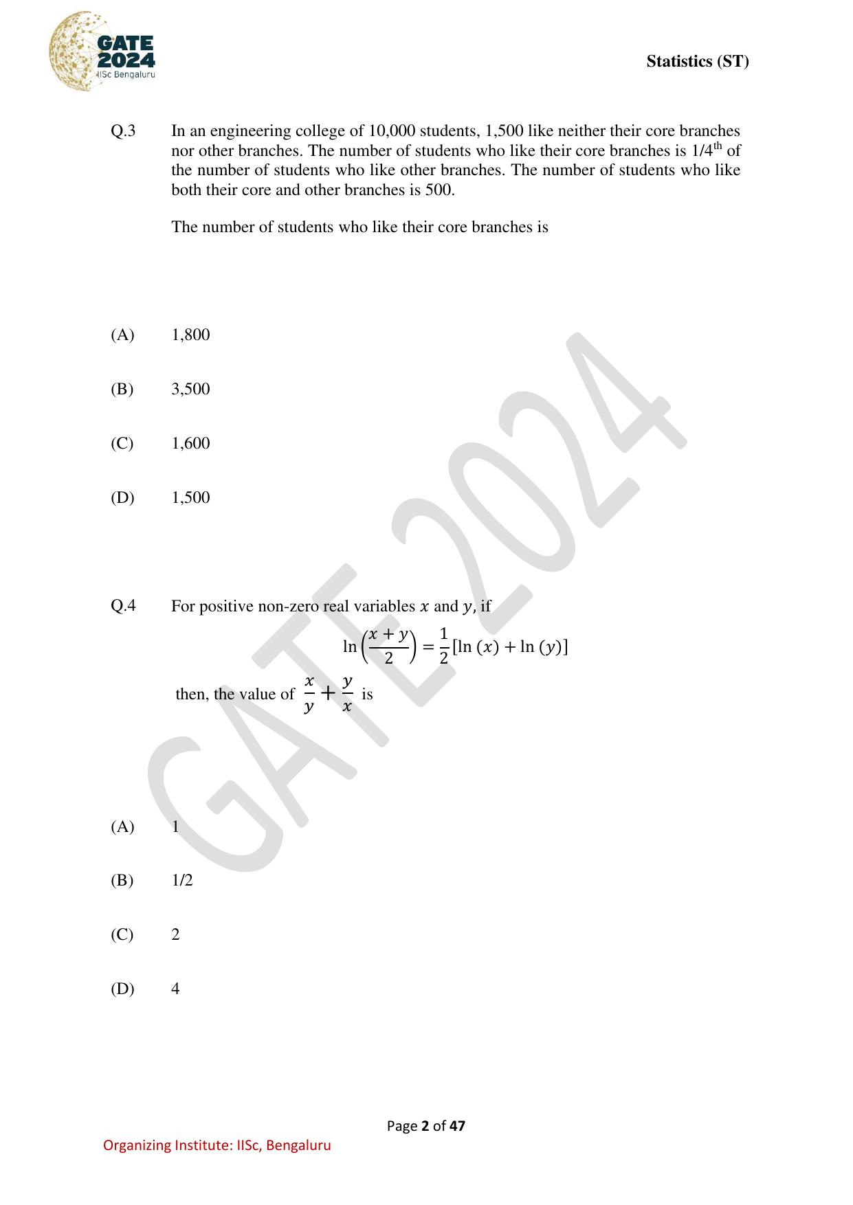 GATE 2024 Statistics (ST) Question Paper - Page 2