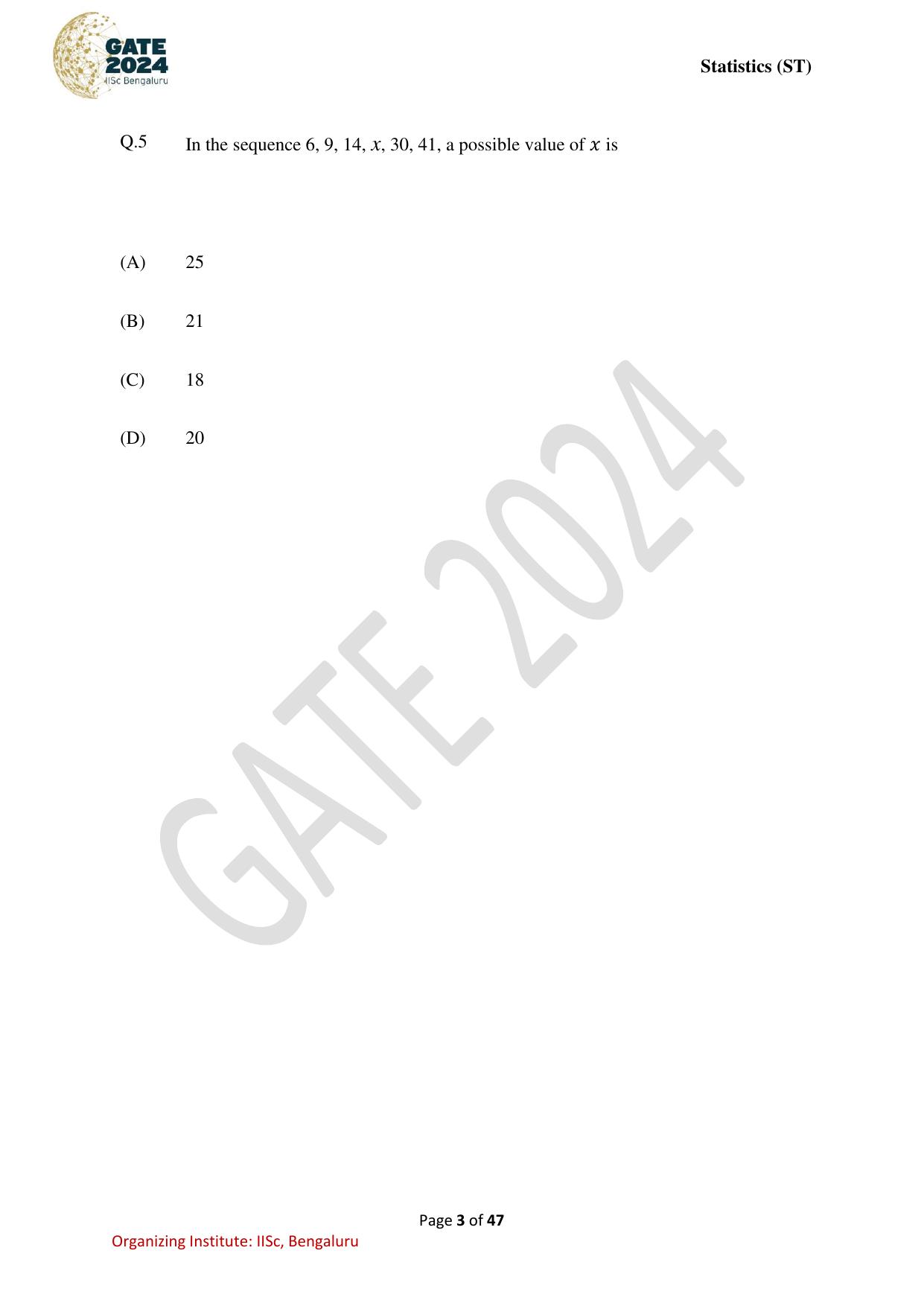 GATE 2024 Statistics (ST) Question Paper - Page 3