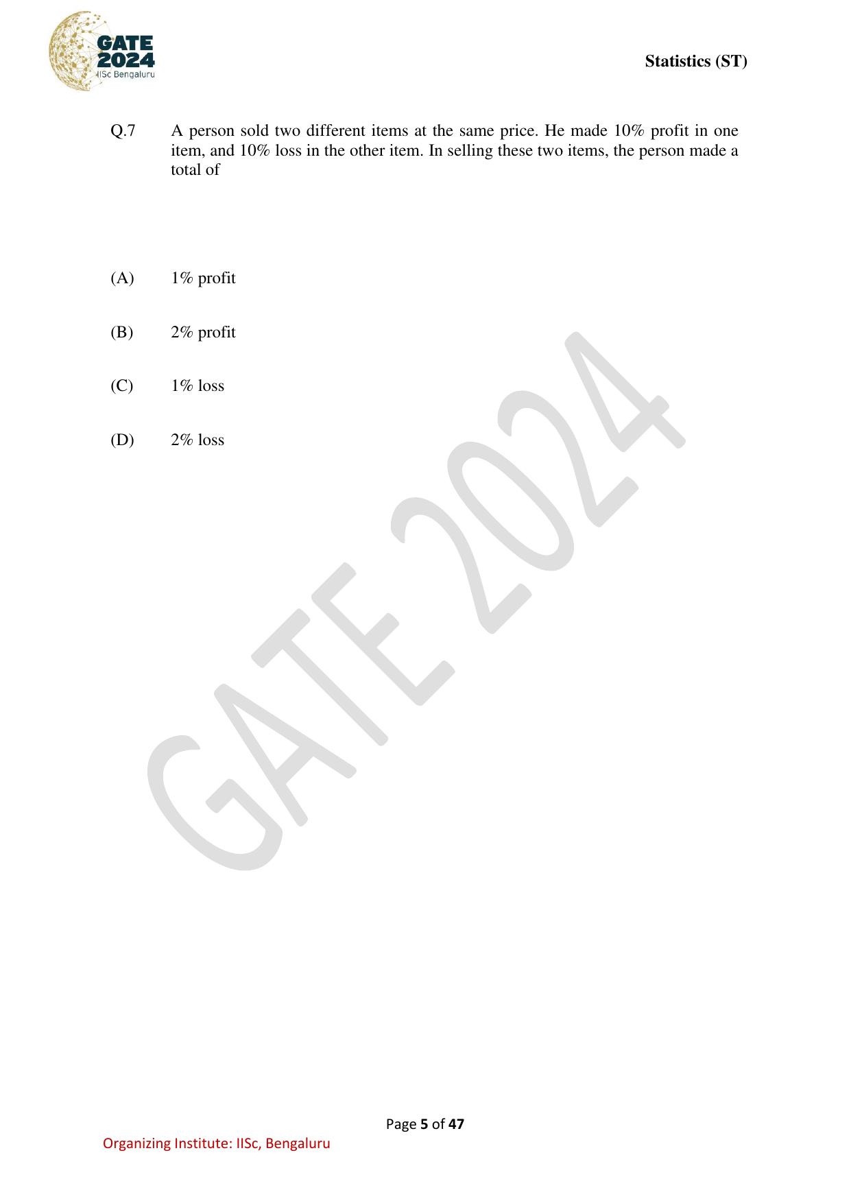 GATE 2024 Statistics (ST) Question Paper - Page 5