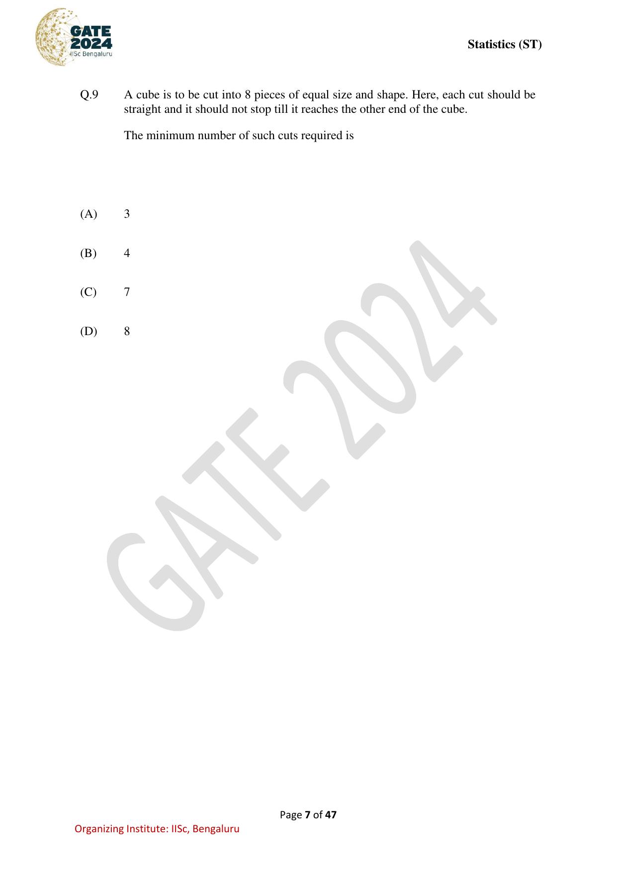GATE 2024 Statistics (ST) Question Paper - Page 7
