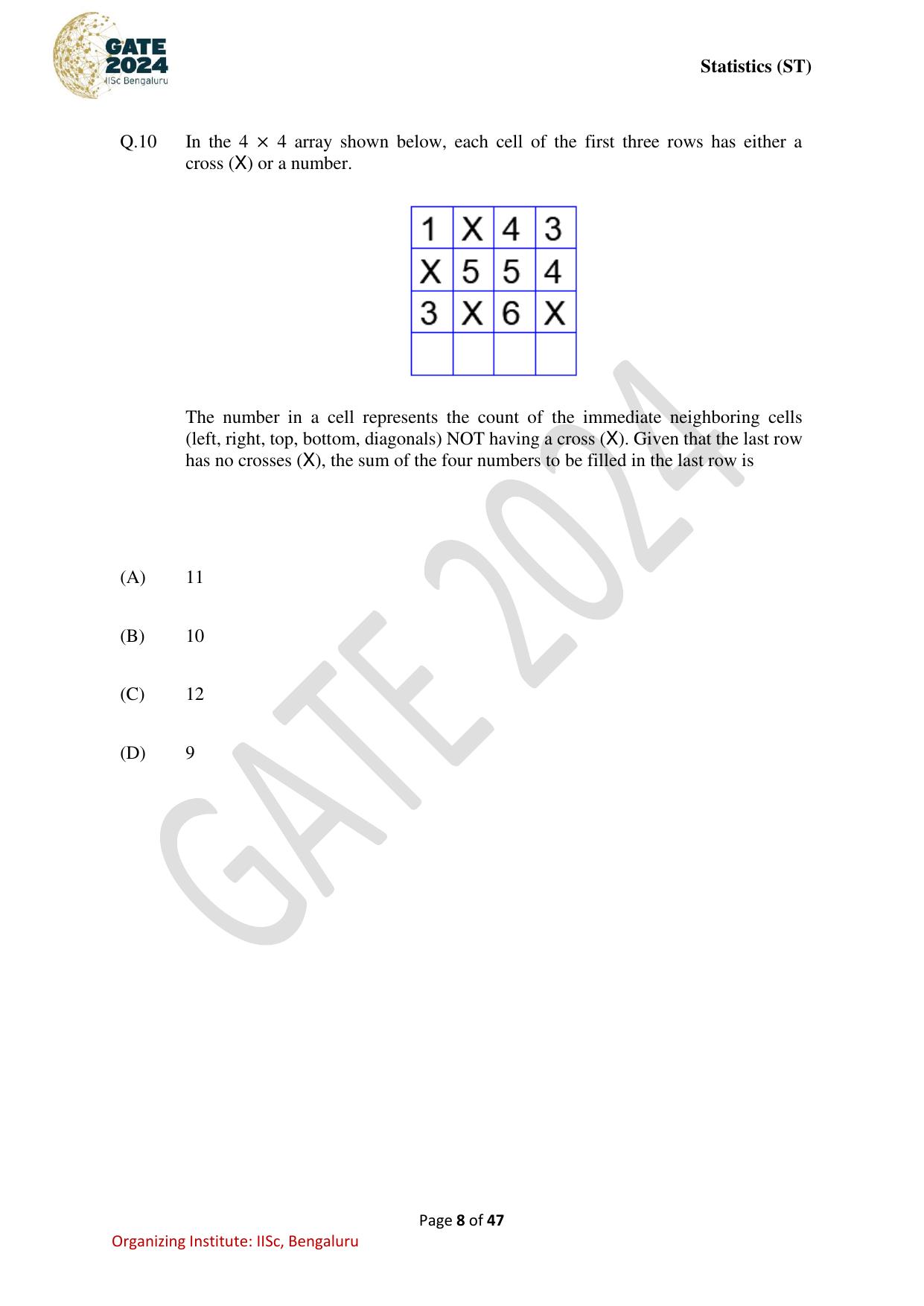 GATE 2024 Statistics (ST) Question Paper - Page 8