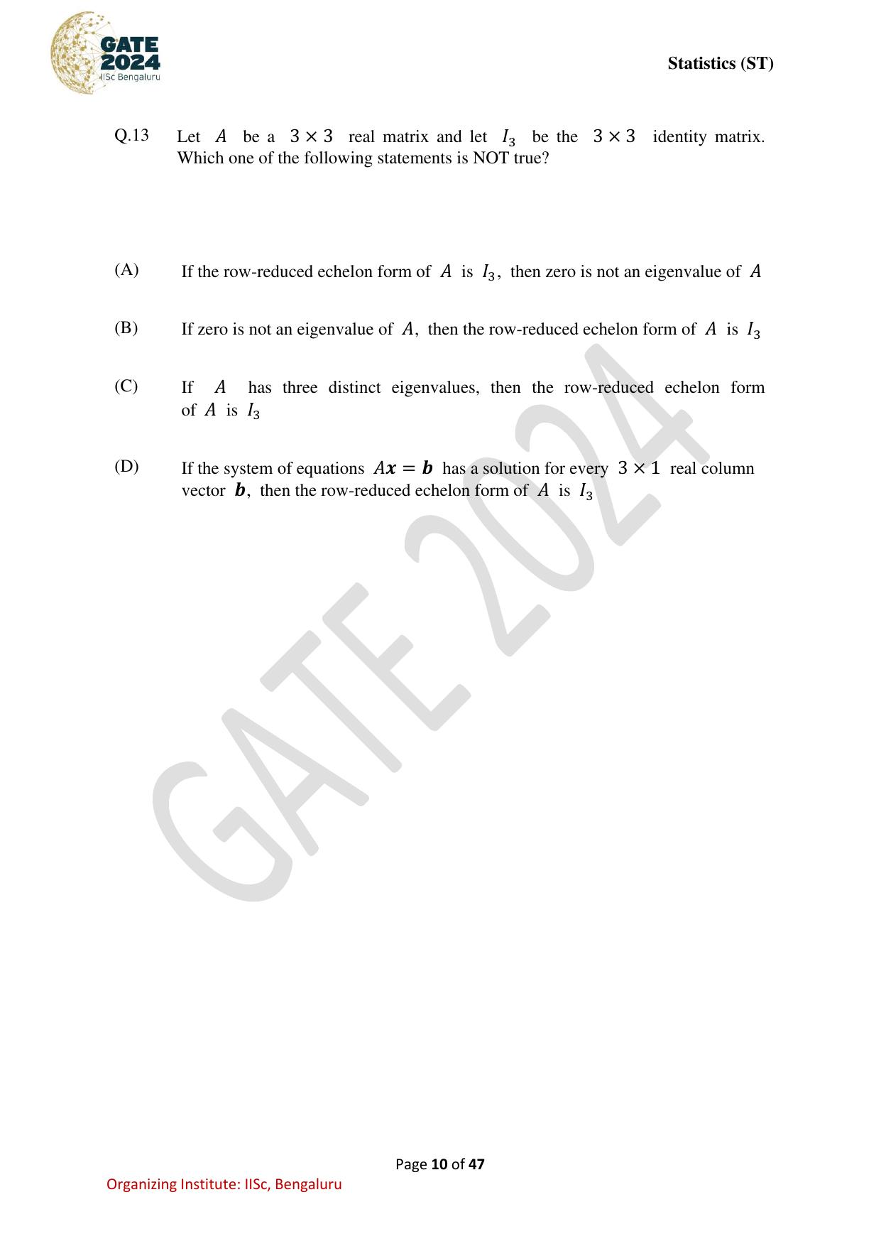 GATE 2024 Statistics (ST) Question Paper - Page 10