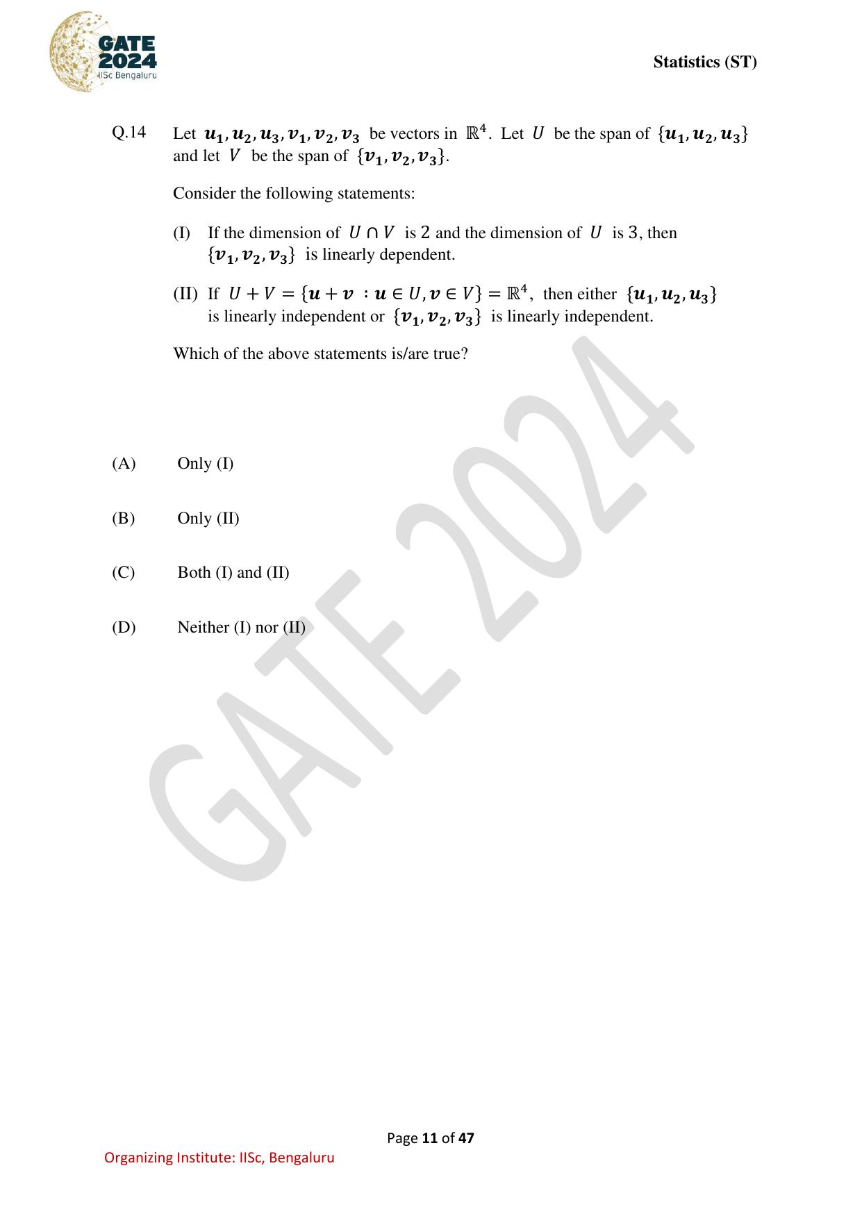 GATE 2024 Statistics (ST) Question Paper - Page 11