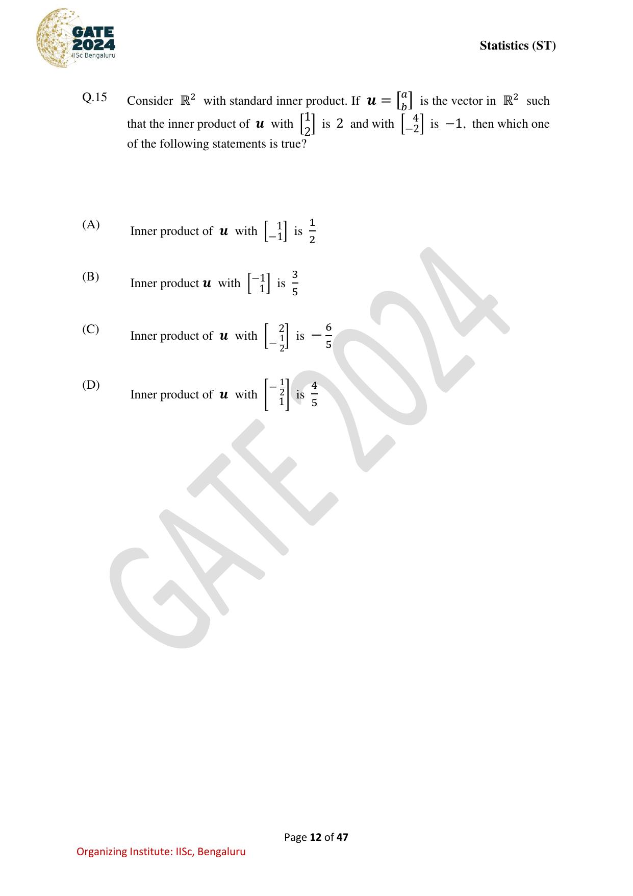 GATE 2024 Statistics (ST) Question Paper - Page 12