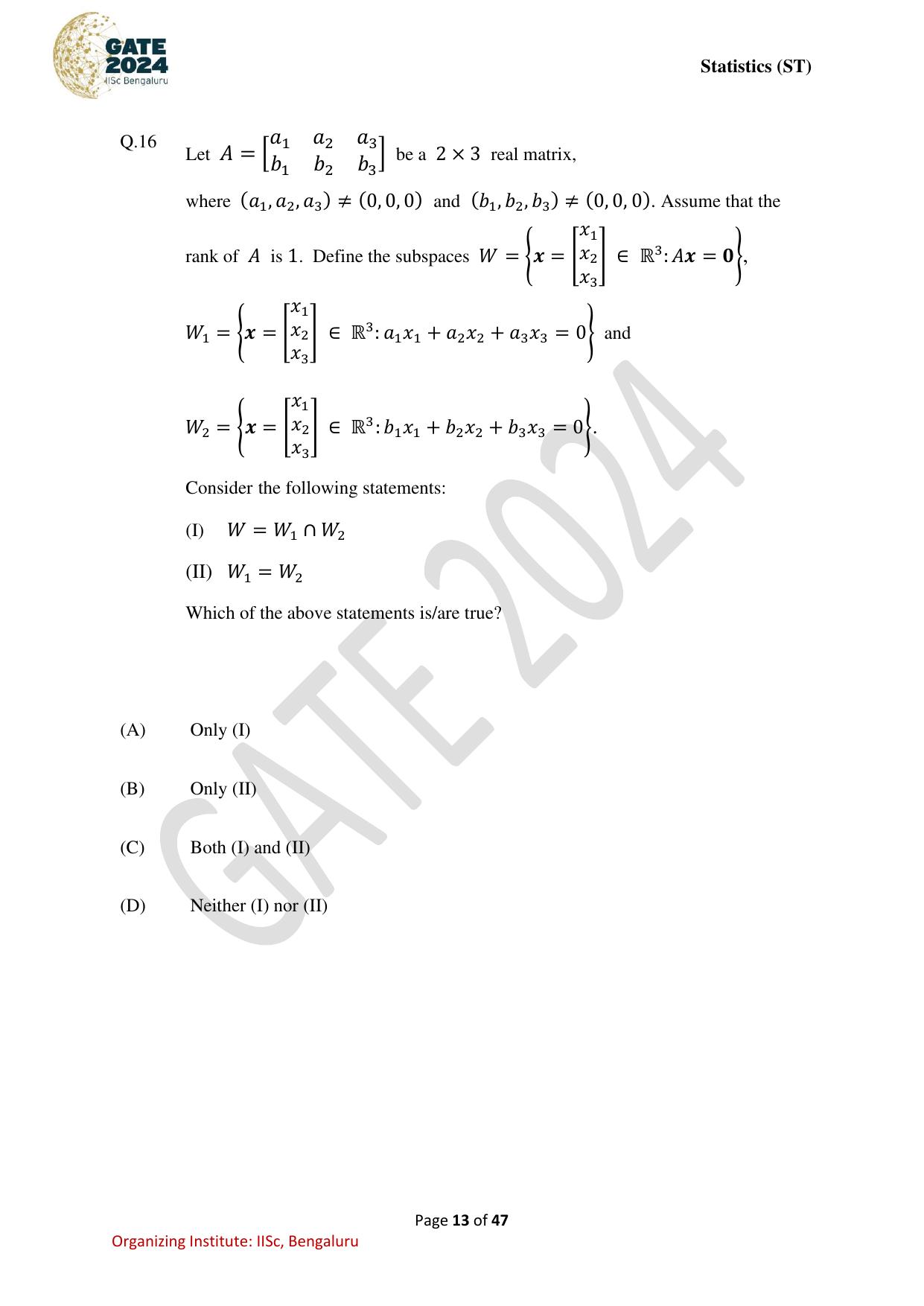 GATE 2024 Statistics (ST) Question Paper - Page 13