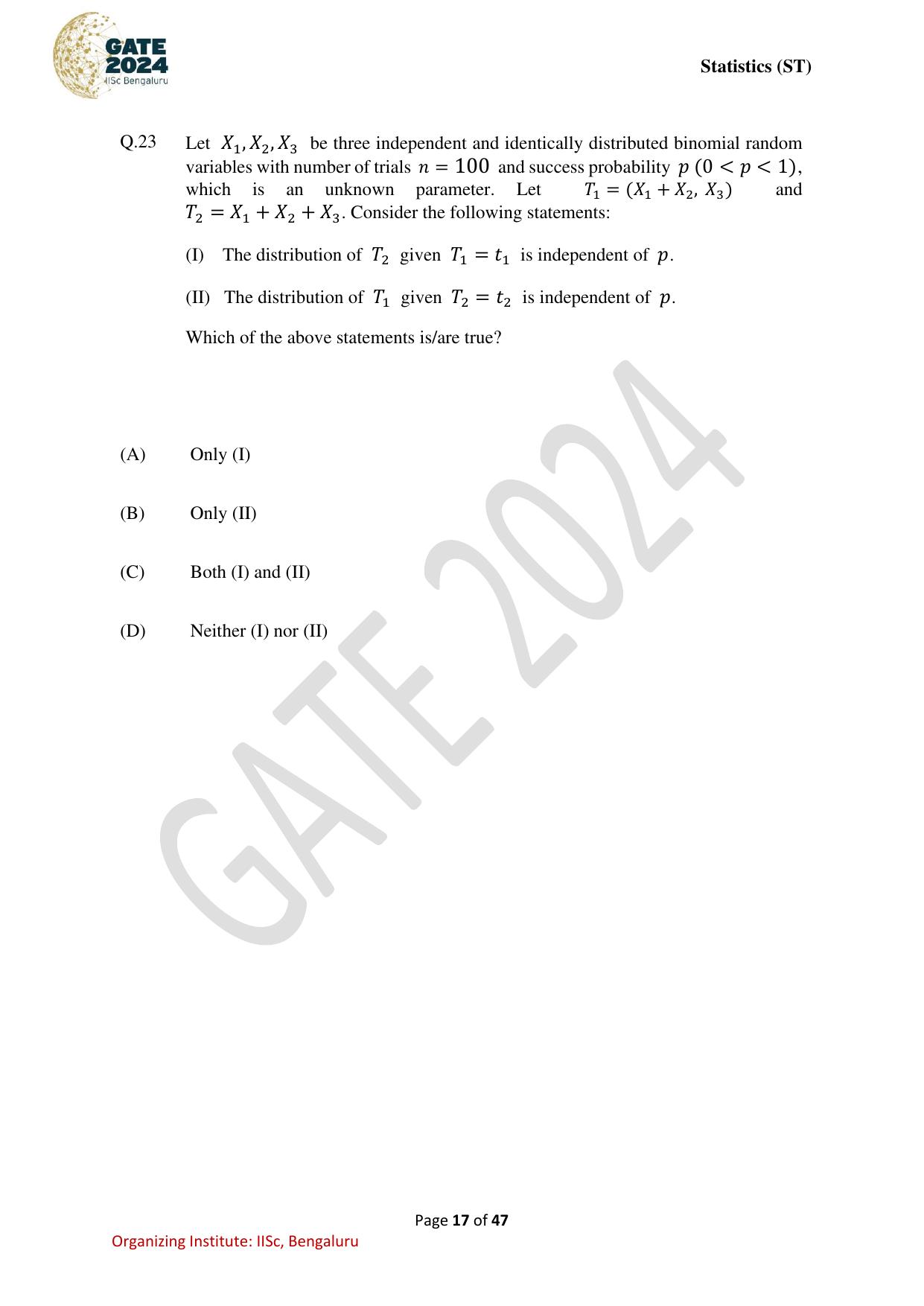 GATE 2024 Statistics (ST) Question Paper - Page 17