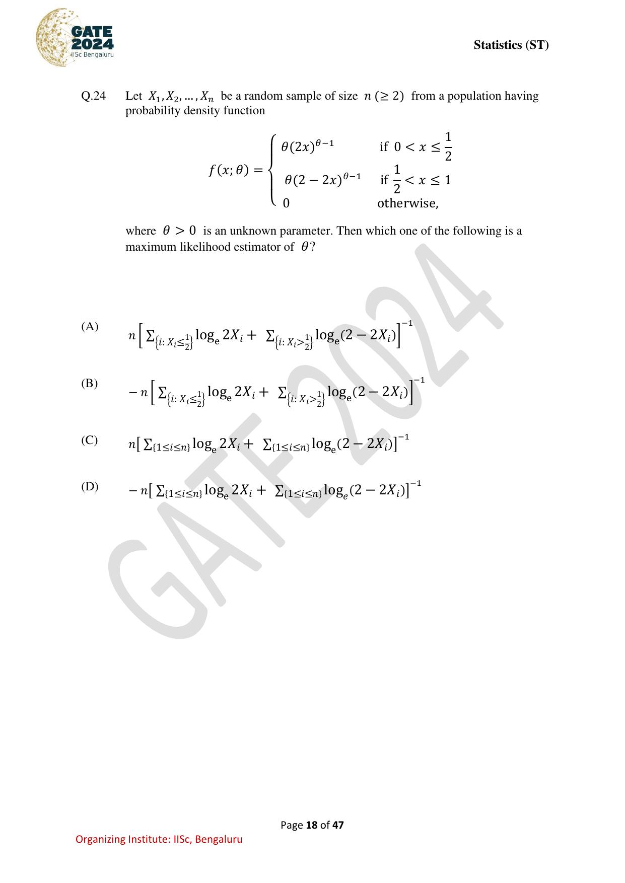 GATE 2024 Statistics (ST) Question Paper - Page 18