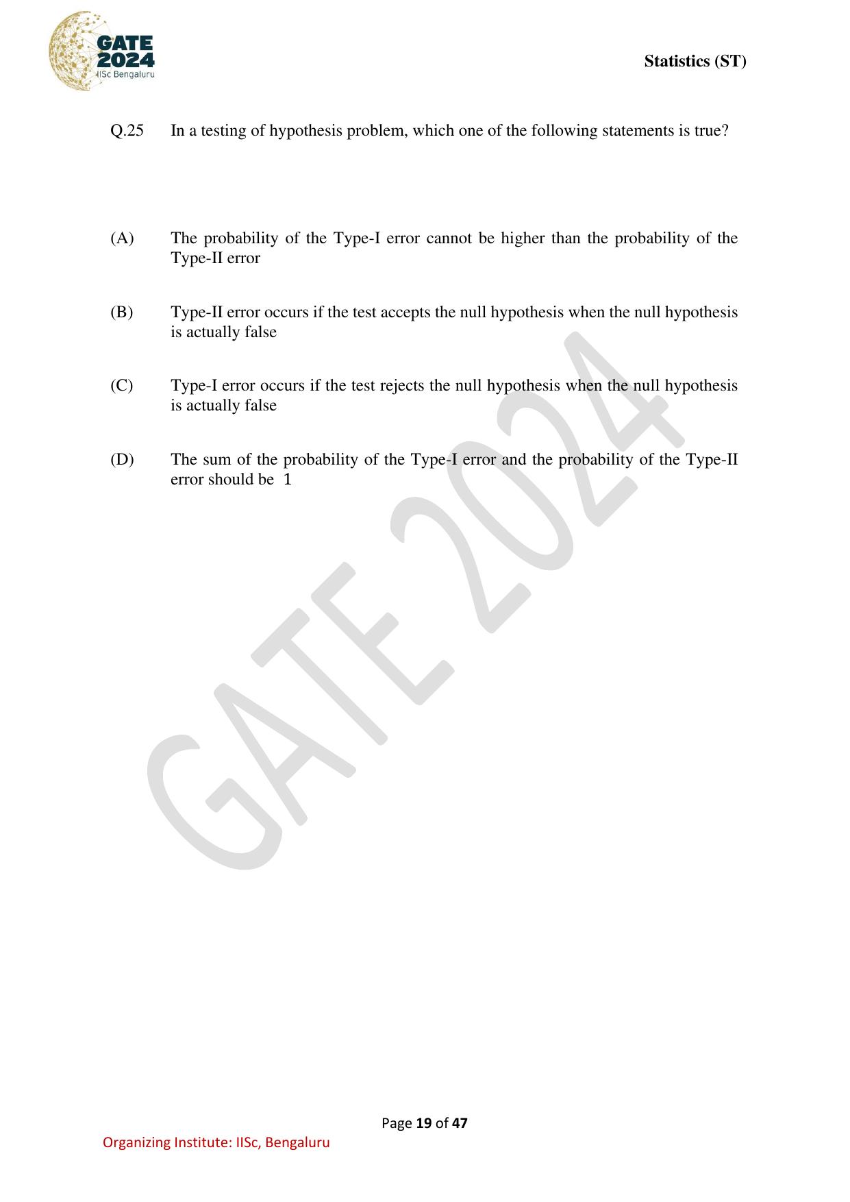 GATE 2024 Statistics (ST) Question Paper - Page 19