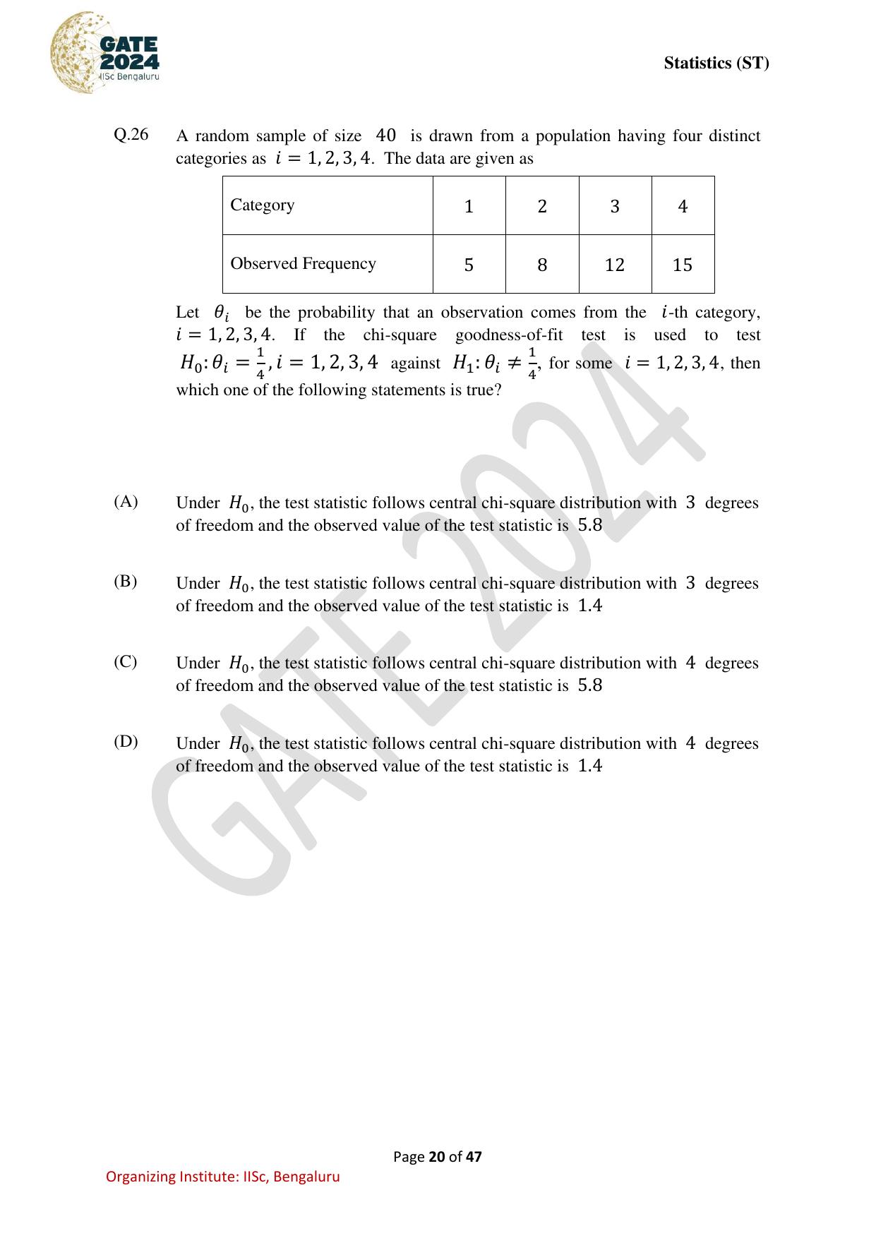 GATE 2024 Statistics (ST) Question Paper - Page 20