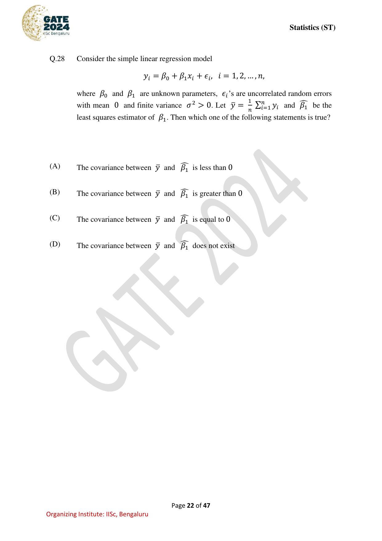 GATE 2024 Statistics (ST) Question Paper - Page 22