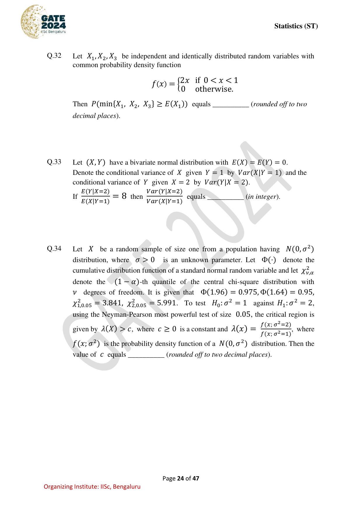 GATE 2024 Statistics (ST) Question Paper - Page 24