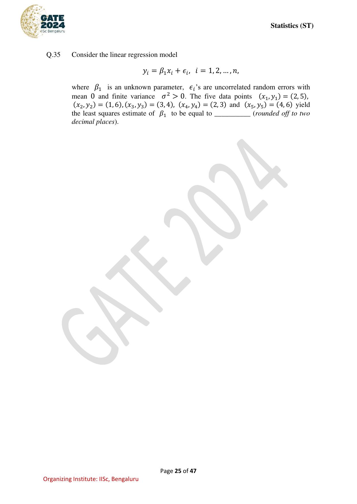 GATE 2024 Statistics (ST) Question Paper - Page 25