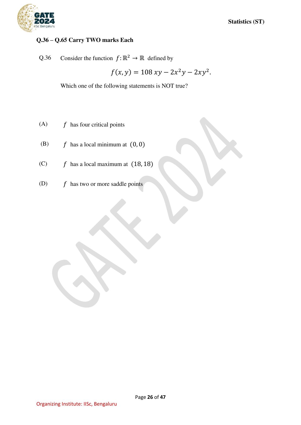 GATE 2024 Statistics (ST) Question Paper - Page 26