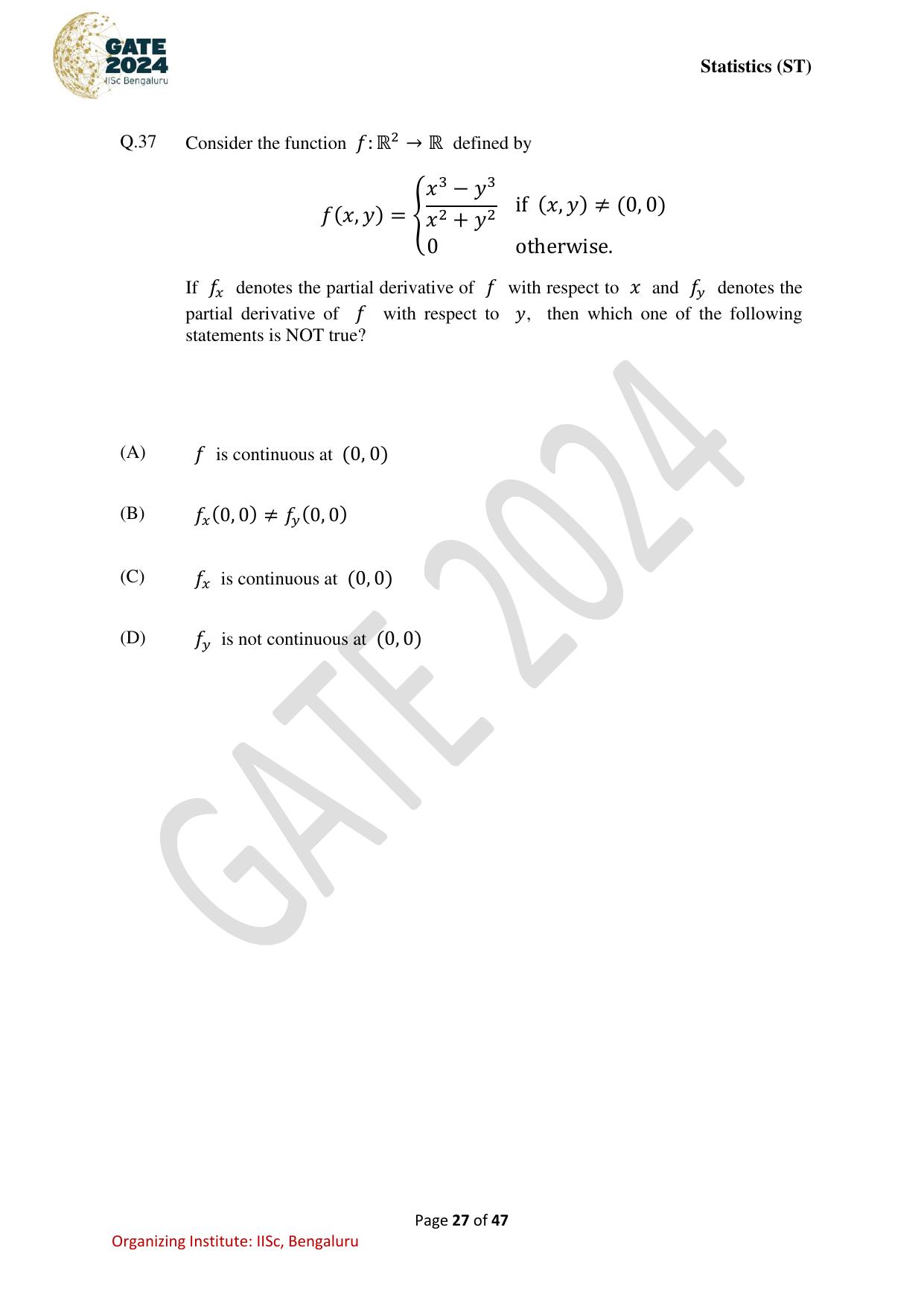 GATE 2024 Statistics (ST) Question Paper - Page 27