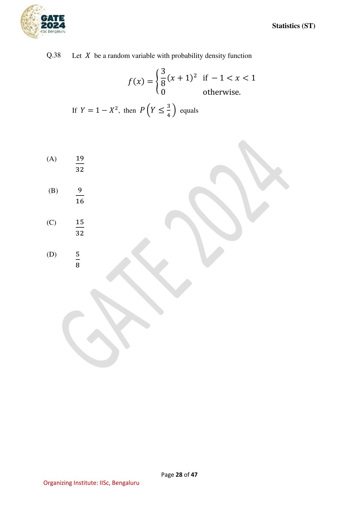 GATE 2024 Statistics (ST) Question Paper - Page 28