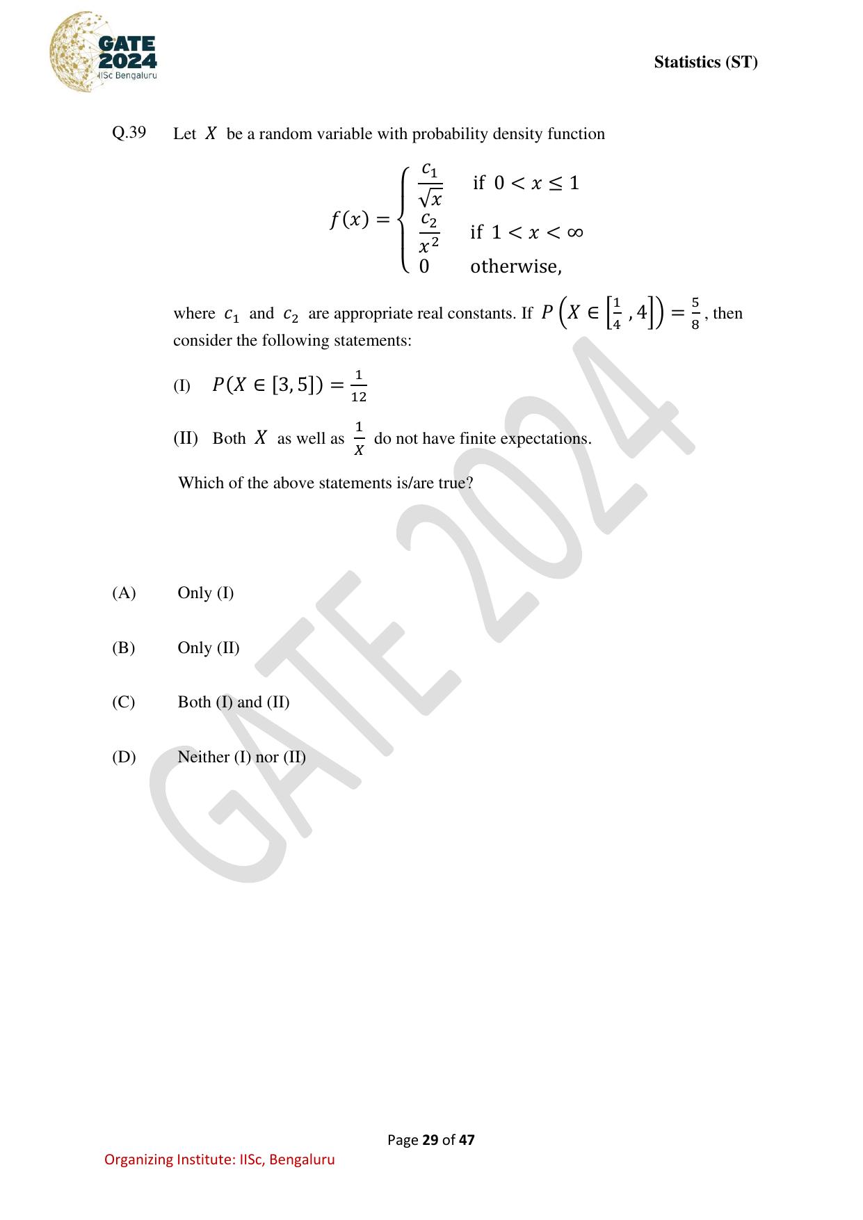 GATE 2024 Statistics (ST) Question Paper - Page 29