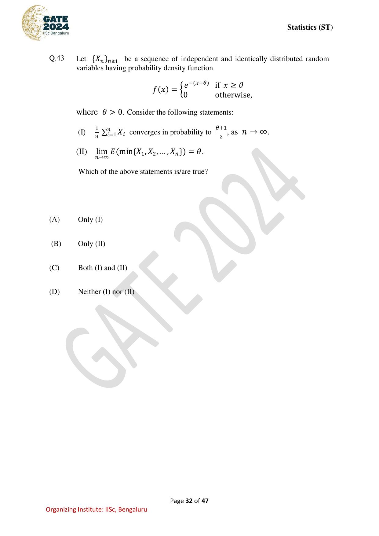 GATE 2024 Statistics (ST) Question Paper - Page 32