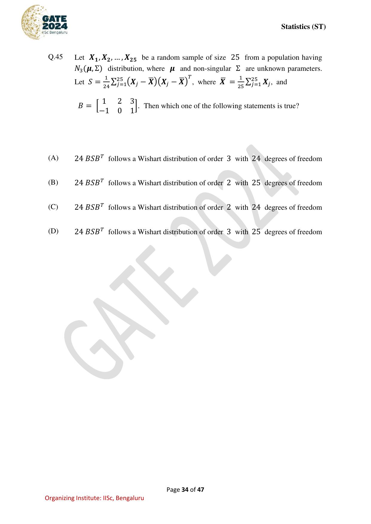 GATE 2024 Statistics (ST) Question Paper - Page 34