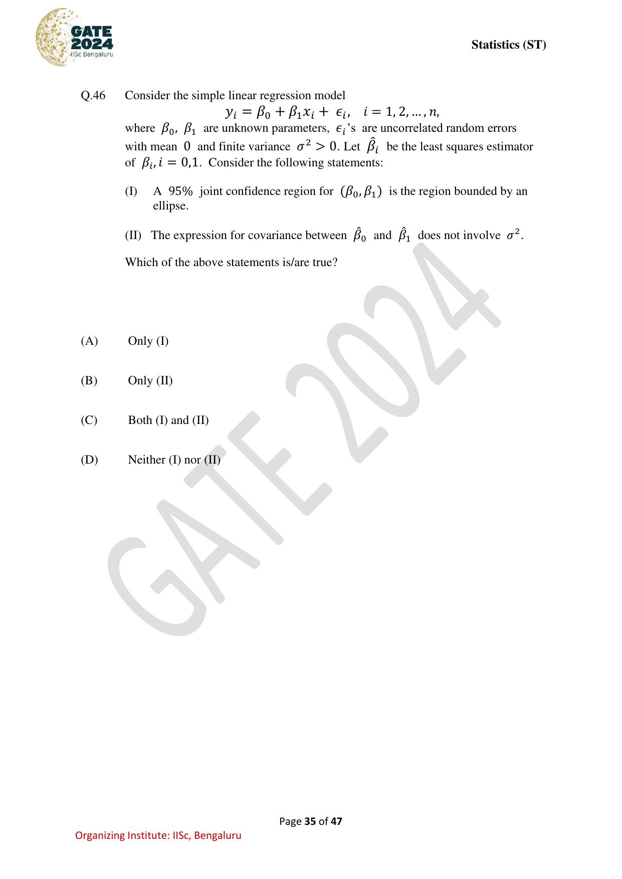 GATE 2024 Statistics (ST) Question Paper - Page 35