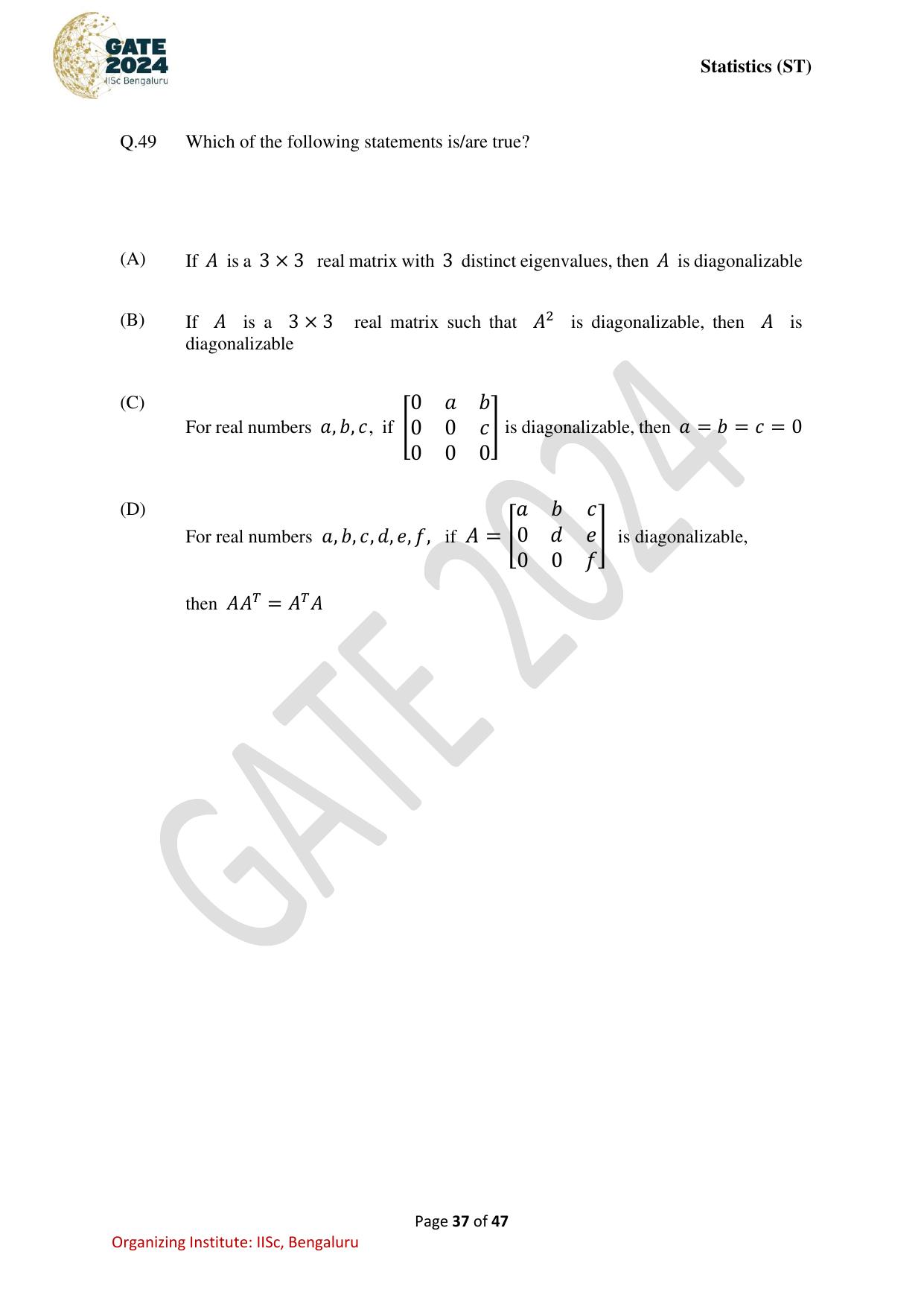 GATE 2024 Statistics (ST) Question Paper - Page 37