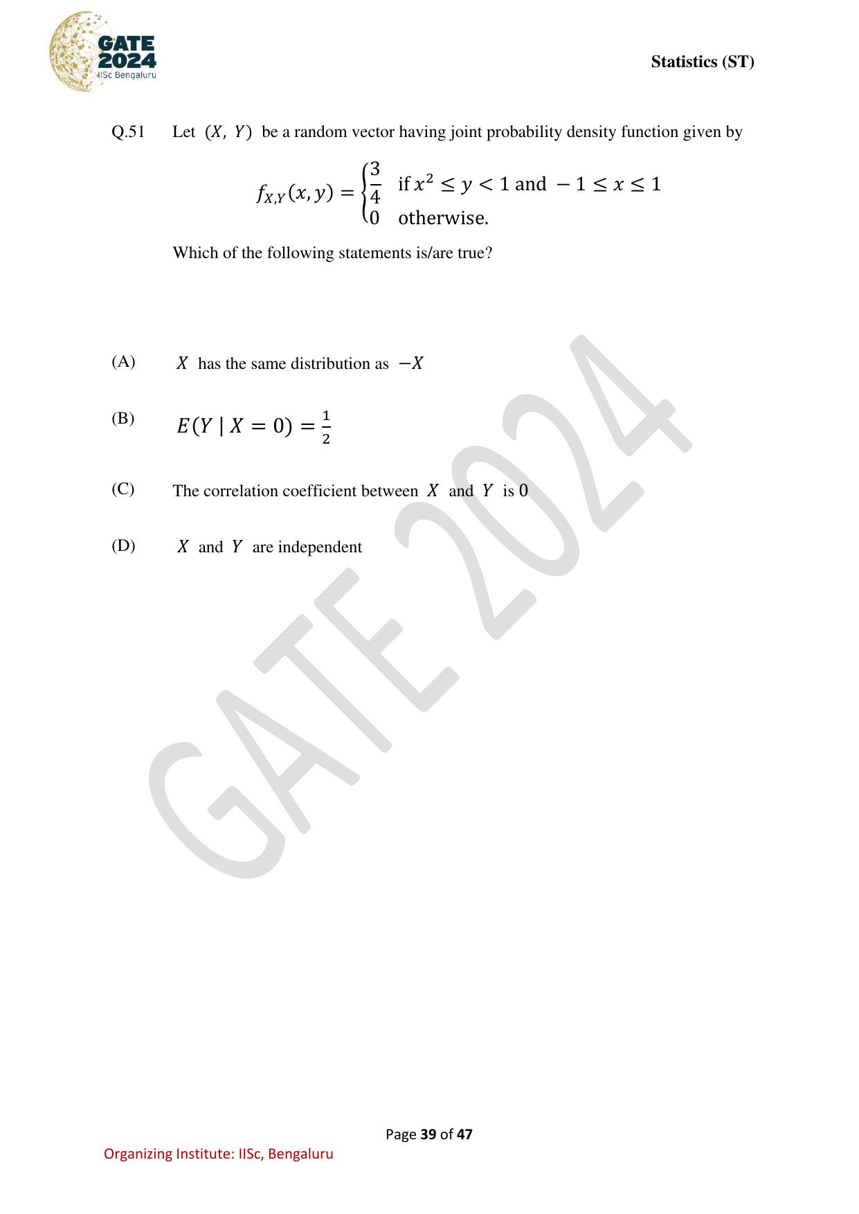 GATE 2024 Statistics (ST) Question Paper - Page 39