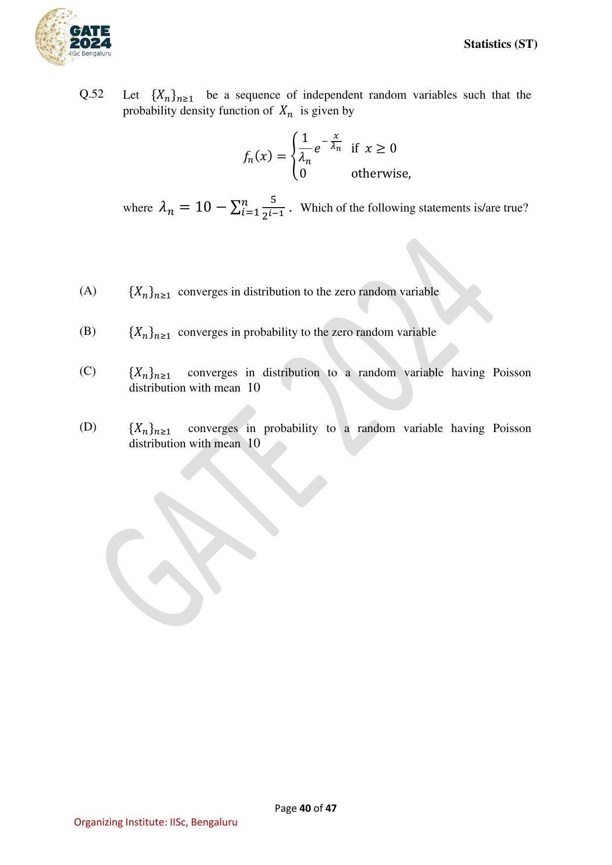 GATE 2024 Statistics (ST) Question Paper - Page 40