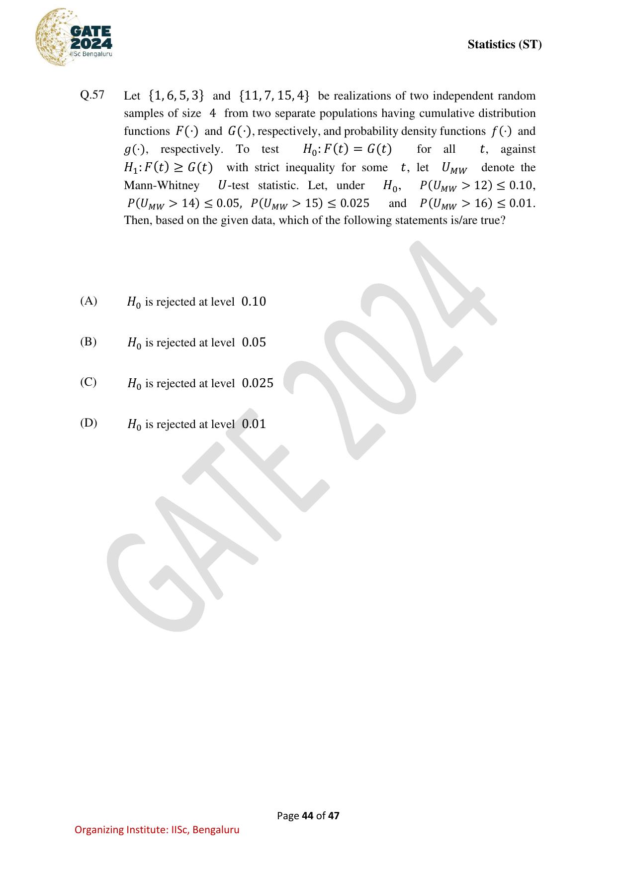 GATE 2024 Statistics (ST) Question Paper - Page 44