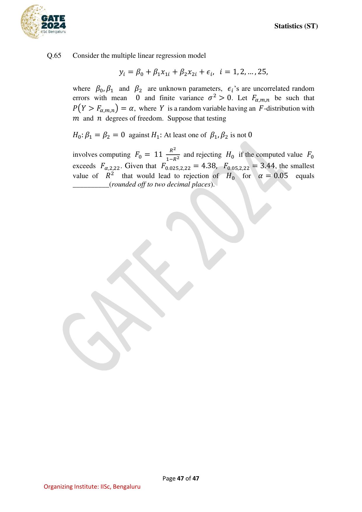 GATE 2024 Statistics (ST) Question Paper - Page 47