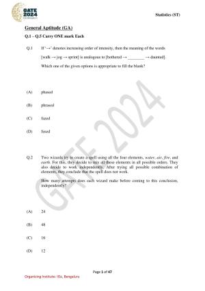 GATE 2024 Statistics (ST) Question Paper