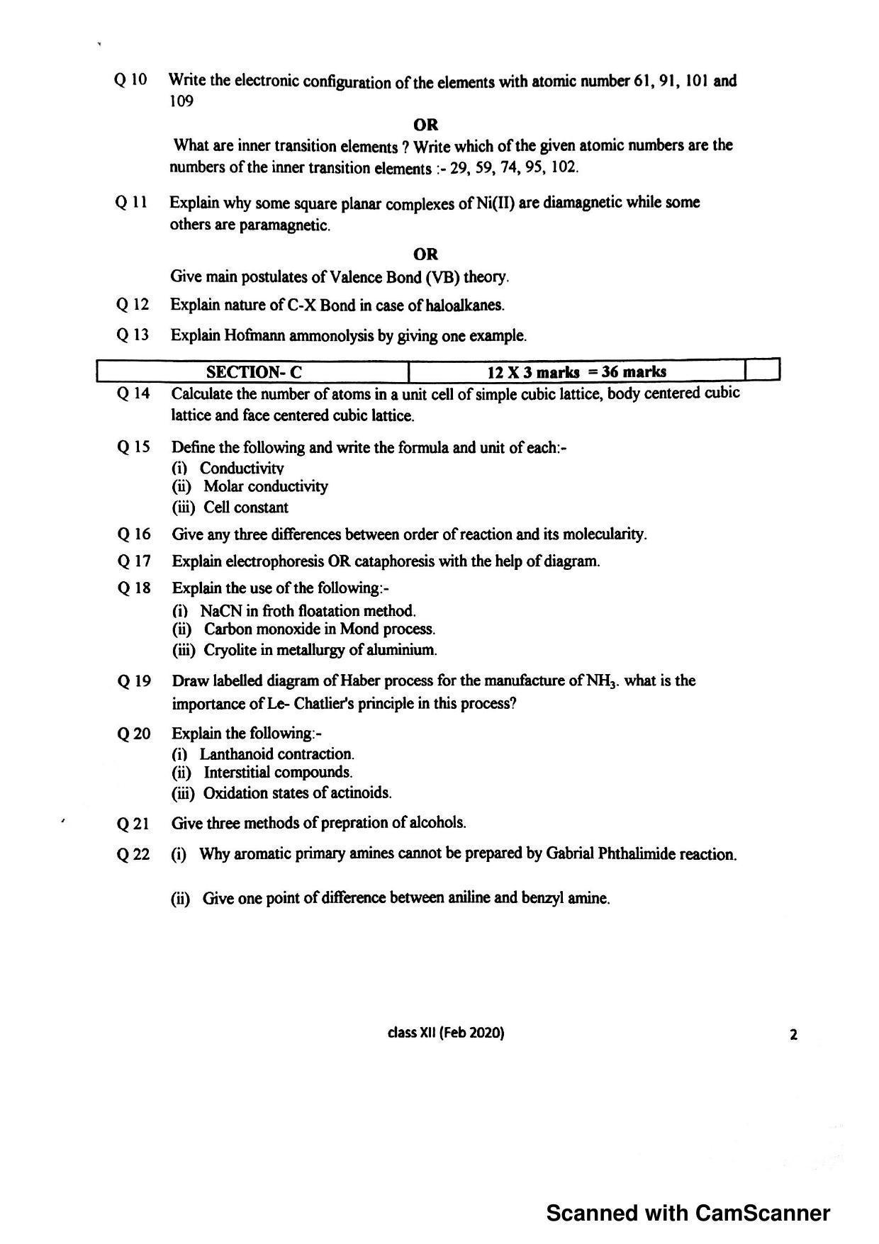 JKBOSE Class 12 Chemistry Model Question Paper 2023 - Page 2