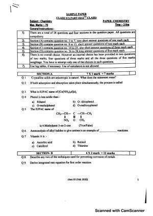 JKBOSE Class 12 Chemistry Model Question Paper 2023