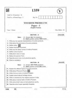 AP Intermediate 2nd Year Vocational Question Paper September-2021 - Tourism_Products-I