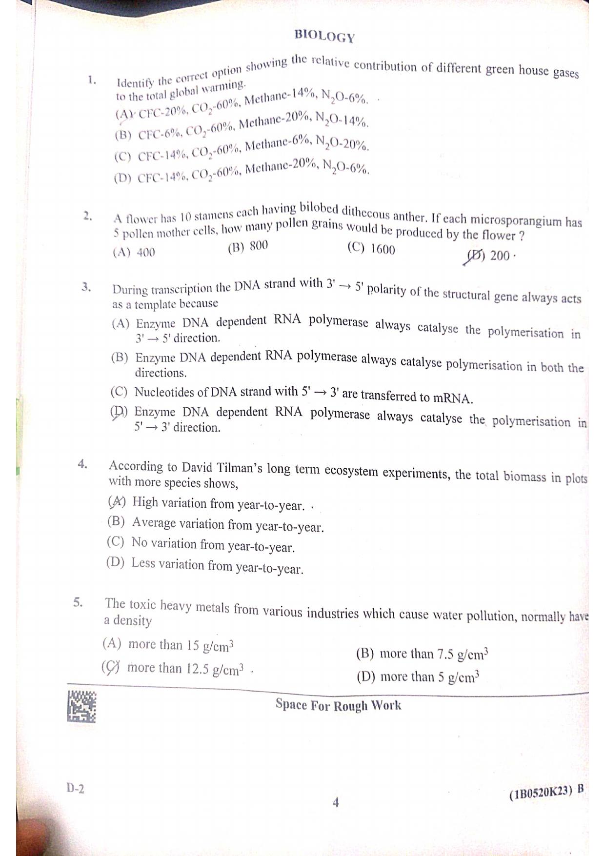 KCET 2023 Biology Set D-2 Question Paper - Page 1