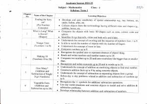 Edudel Class 1 Mathematics Syllabus 2025