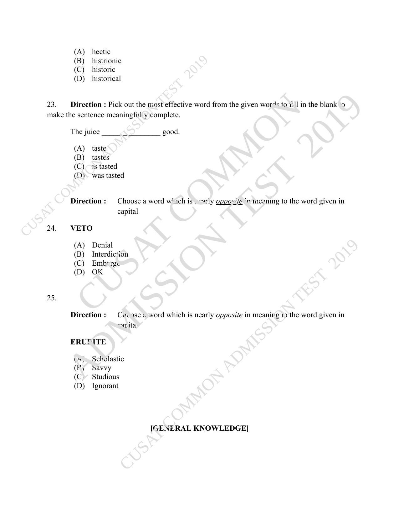 CUSAT CAT 2019 LLM Regp Question Paper With Answer Key - Page 6