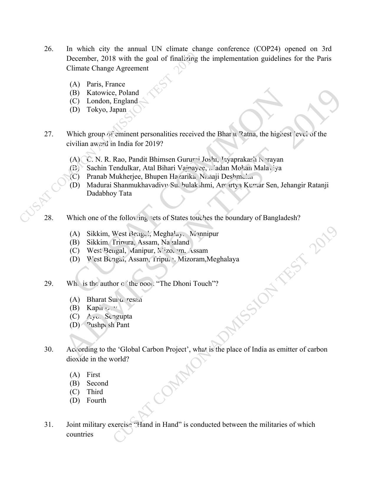 CUSAT CAT 2019 LLM Regp Question Paper With Answer Key - Page 7